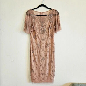 Adrianna Papell Illusion Sleeve Beaded Sheath Dress